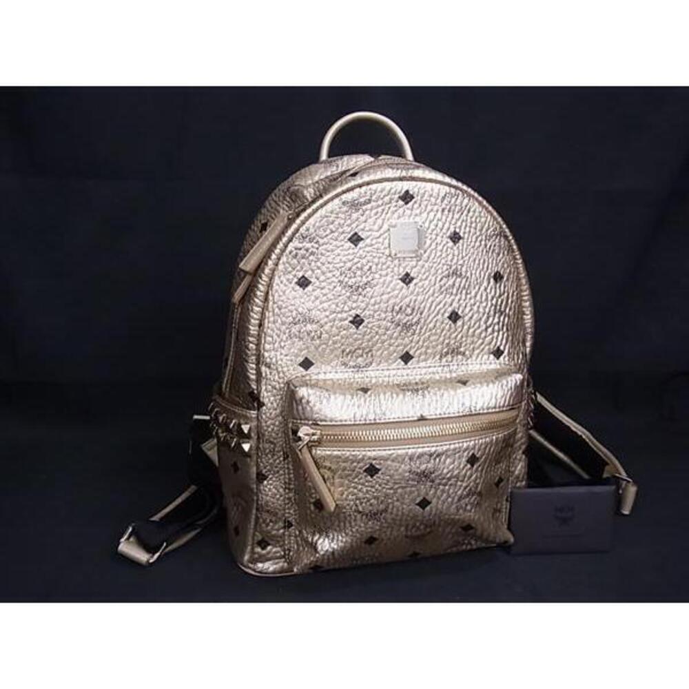 MCM Monogram Visetos Leather Backpack Rucksack Daypack Daypack Gold Tone